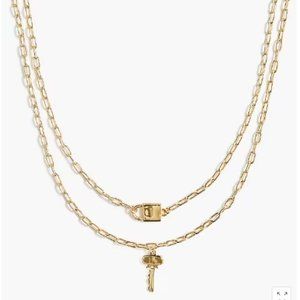 J.Crew Factory Lock and key on paperclip chain two-layer necklace